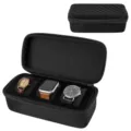Portable 3-slot watch travel storage case with durable hard shell and soft velvet interior. - 3 Slots / Black