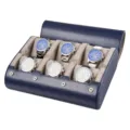 Premium 6-slot leather watch box storage case with blue finish and soft pillows for collection. - Blue Gray