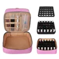 Roze gewatteerde nagellak opbergtas met schuimhouder, cosmetische reistas voor make-up en kwasten. - 30 Flessen / Roze
