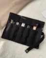 Zwarte canvas horlogeband opbergtas, draagbare multi-slot organizer voor horlogebanden. - 5 Sleuven / Zwart