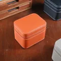 Oranje lederen horloge opbergdoos draagbare mechanische horlogedoos met witte stiksels ritssluiting - 11,5*8,5*8,5 cm / Oranje