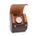 Bruine lederen horlogedoos enkel slot draagbare horlogeatrief opbergcase met quartz horloge. - Nappa Structuur / 1 Plaats / Bruin