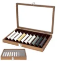 Caja de almacenamiento de madera para correas de reloj con tapa de vidrio y bandeja de exhibición. - Grano de madera de nogal / 10 Rejillas