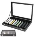 Caja de almacenamiento de correa de reloj de cuero negro con tapa de vidrio, vitrina. - Cuero PU Negro / 10 Rejillas