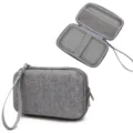 Portable grey storage pouch with zipper and wrist strap for electronic accessories and gear. - Clutch Bag / 19*11*6.5cm / Gray