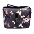 Casual bloemen vlinder patroon schoudertas voor camera met verstelbare riem en gesp. - M80 wolkblauw en wit leer waterdicht