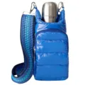 Gewatteerde waterfles tas met schouderband en thermosbeker voor reizen en dagelijks gebruik. - Blauw