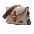 Casual canvas spiegelloze cameratas, kaki retro crossbody fotografietas met bruin leer. - M80 kaki