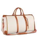 Grande borsa da viaggio in pelle PU con finitura marrone e dettaglio nappa per riporre i vestiti. - Beige