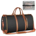 Grande borsa da viaggio per abiti in pelle PU nera e marrone, elegante bagaglio a mano. - Nero