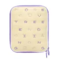 Détail de pochette de rangement pour accessoires jaune doux avec bordure violette. - Style Principal / 23 * 19 * 4 cm