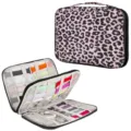 Leopard print watch band storage bag and electronics organizer with multiple slots for accessories. - 31*23*4cm / Pink Leopard