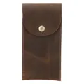 Vintage brown leather watch protective pouch case, simple creative design with snap button. - Brown