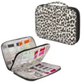 Leopard print watch band storage bag detail view, multi-slot organizer case for cables and straps. - 31*23*4cm / Brown Leopard