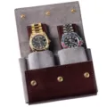 Draagbare dubbele horloge reisrol, premium bruine PU leer en grijze suède opbergtas. - Bruin + grijs horloge-etui met 2 vakken