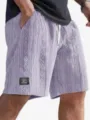 Men knit textured casual shorts detail, lavender purple color, comfortable drawstring waist. - Purple