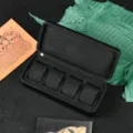 4 slot watch travel case black leather watch box storage organizer for wristwatches. - 4-Slot / Black