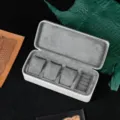 White portable multi-slot watch storage box with grey velvet interior and zipper. - 3-Slot with Ring Pillow / White