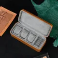 Brown leather watch storage box with grey velvet interior, multi-slot travel case. - 3-Slot with Ring Pillow / Brown