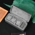Portable travel watch storage case with multiple slots and soft grey interior for watches. - 3-Slot with Ring Pillow / Gray