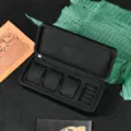 Portable watch storage box with four slots and zipper closure for mechanical watches travel. - 3-Slot with Ring Pillow / Black