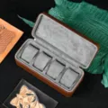 Brown 4-slot leather watch travel case with gray velvet interior, portable mechanical watch storage box. - 4-Slot / Dark Brown