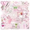Pack d'autocollants esthétiques rose mignon étanches en vinyle pour gourde coque de téléphone - Graffiti De Dessin Animé Rose (YCK029) / 50 Pièces/Paquet