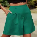 Green high waist casual shorts for women loose fit straight leg bermuda detail view - S / Bottoms / Green