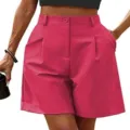 Women's High Waisted Pleated Bermuda Shorts Summer Casual Wide Leg Pockets Magenta - S / Bottoms / Rose Red