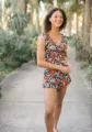 Women's printed V-neck one-piece swimsuit casual outdoor fashion swimwear apparel - XS / Floral