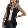 Women casual sleeveless blazer vest solid color lapel open front suit jacket summer chic - S / Tops / Black