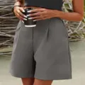 Summer casual grey wide-leg shorts for women, high-waisted loose fit breathable pants. - S / Bottoms / Gray