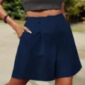 Women high waist casual navy blue wide leg shorts summer comfortable apparel wear - Navy Blue