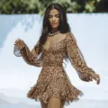 Women leopard print long sleeve wrap mini dress fashion sexy V-neck party dress - S / Leopard Print