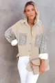 Women's Fashion Leopard Print Corduroy Long Sleeve Button Up Shirt Casual Lapel Jacket - S / Tops / Apricot