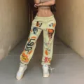 Women's High Waist Fleece Lined Sweatpants Casual Streetwear Graphic Print Pants - S / Yellow