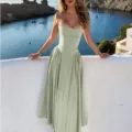 Magnifique robe midi bustier corset vert clair pour femmes, style mode d'été chic. - S / Gris clair