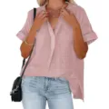 Women Casual Summer Short Sleeve V-Neck Loose Fit Blouse Pink Elegant Casual Shirt Top - S / Pink