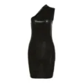 Sexy one shoulder sleeveless black bodycon mini dress for women summer party club wear - XS / Black
