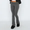 Donkergrijze laagste taille uitlopende broek voor dames, casual slim fit stretch broek variant. - XS / Donkergrijs Gemêleerd