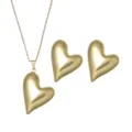 Goldenes puffy Herz Halskette und Ohrringe Set modischer Damenschmuck fur Alltag neu - 3D-Herz-Stil (STJS255)