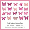 Pegatinas decorativas PET de mariposa rosa para diario, manualidades, scrapbooking 40 unids. - Mariposa Cereza Rosa / 40 Piezas/Paquete