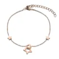 Roségoldfarbenes Titanstahl-Armband mit Sternen-Anhängern und glitzerndem Kristall für Damen. - Stern Ring Doppelkette / Roségold Stern (B1275)