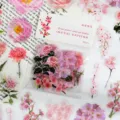 Transparente wasserfeste Blumen PET Sticker Set für Tagebuch Scrapbooking und Dekoration. - Romantische Kirschblüten / 40 Stück/Packung