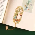 Classical Chinese style metal bookmark with cute cat and bamboo design, elegant reading gift. - Bamboo Breeze Cat (W999) / 1 Piece