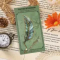Segnalibro in metallo con piuma vintage con catena e ciondolo a foglia su carta regalo - Piuma di Lapislazzuli (Confezione Semplice)