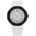 Fashion quartz watch with octagonal bezel and silicone strap for casual daily wear stylish accessory - White
