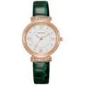Women quartz watch green leather strap rose gold case elegant fashion wrist watch for ladies - Green
