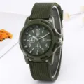 Men's military tactical quartz watch with green fabric strap and luminous dial markers for daily wear. - Green