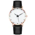 Minimalistische Herren Quarzarmbanduhr mit schwarzem Lederarmband und Roségold Lünette. - Roségold mit weißem Zifferblatt und schwarzem Armband